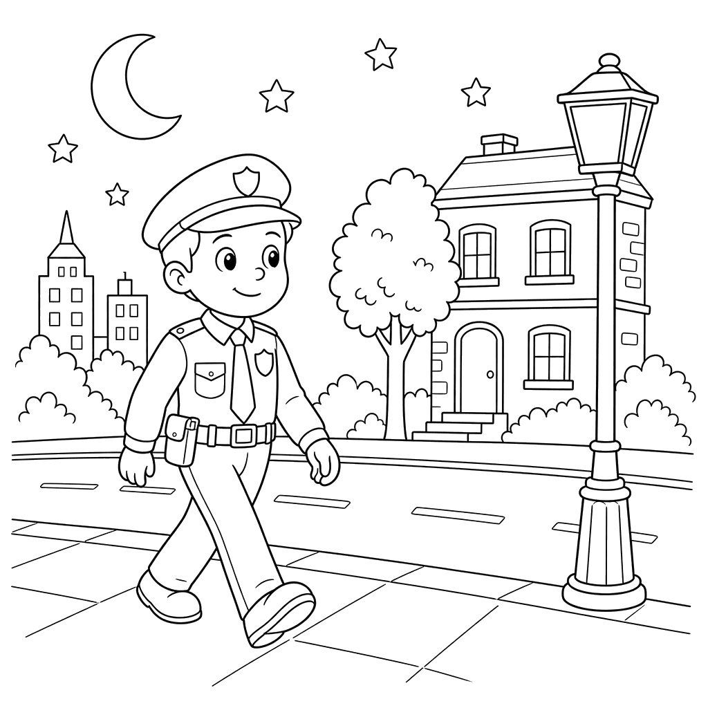 Policial patrulhando a noite