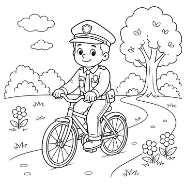 Ausmalbild Polizist auf dem Fahrrad