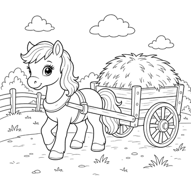 Pony mit Heuwagen