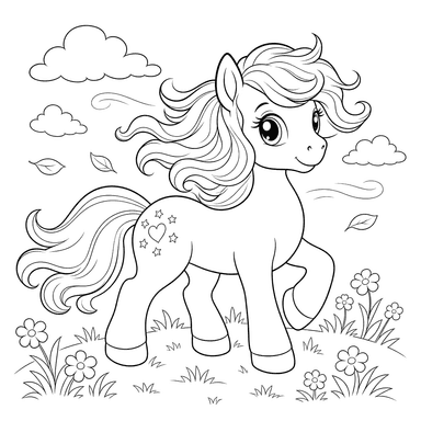 Ausmalbild Pony mit flauschiger Mähne