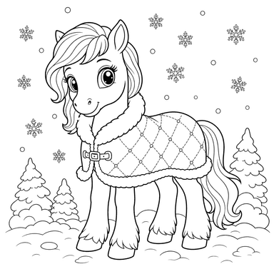 Poney dans une couverture d'hiver chaude
