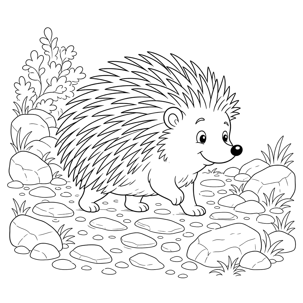 Ausmalbild Stachelschwein auf dem Steinweg