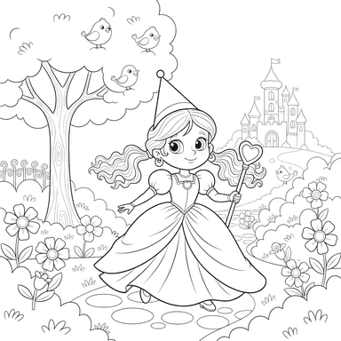 Dibujo para Colorear Princesa en el Jardín