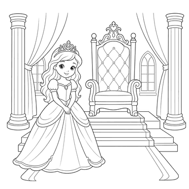 Princesa em frente ao salão do trono — desenho para colorir