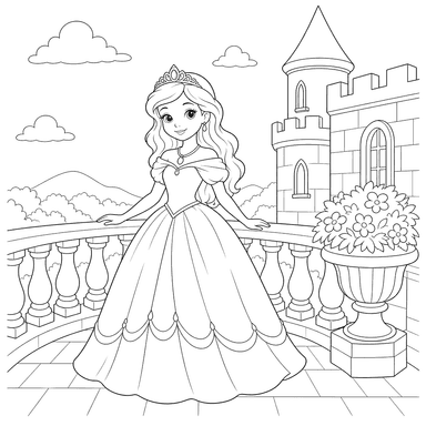 Desenho para colorir: Princesa em um terraço de castelo