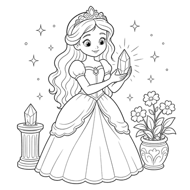 Princess with a Magic Crystal Coloring Page