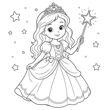 Ausmalbild Prinzessin mit Zauberstab