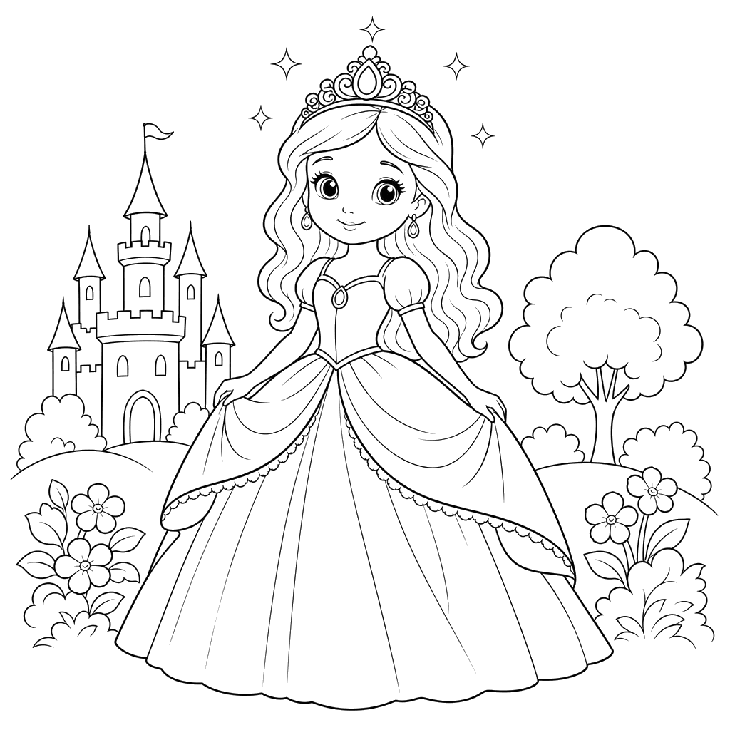 Princess with a Shining Tiara Coloring Page