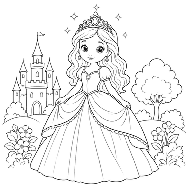 Dibujo para colorear: princesa con tiara brillante