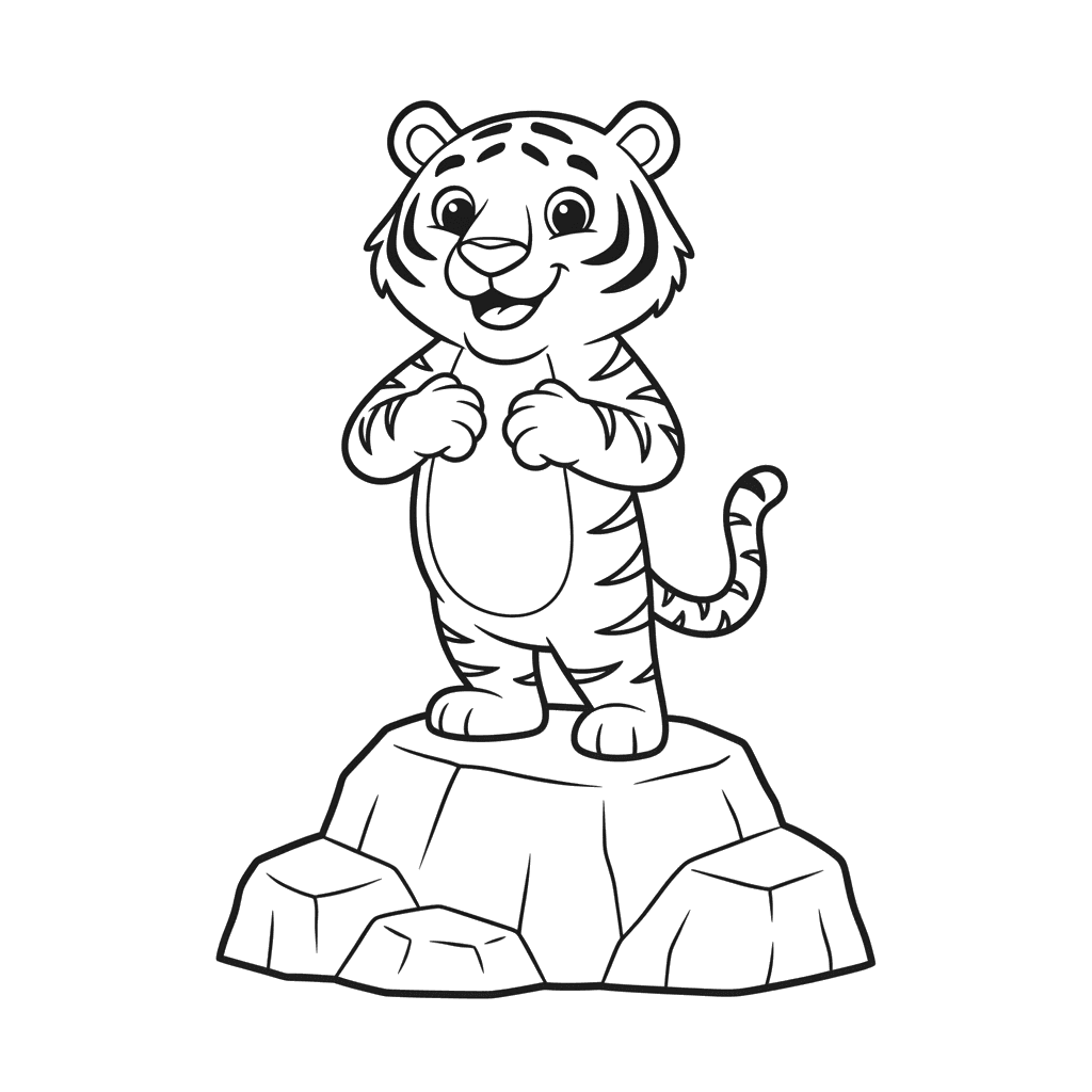 Ausmalbild Stolzer Tiger auf Felsen