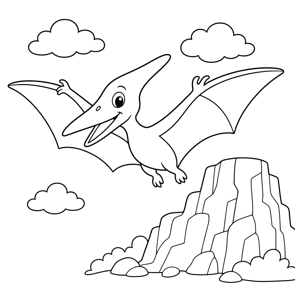 Pterodactyl am Felsen — Ausmalbild