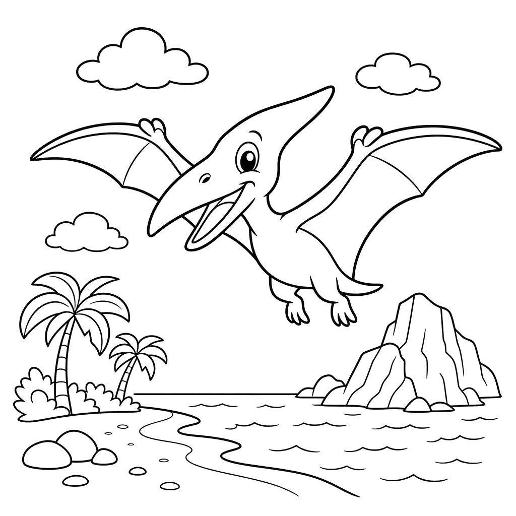 Pterodactyl am Meer — Ausmalbild