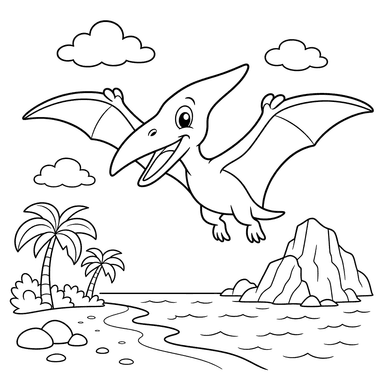 Pterodáctilo junto al mar — Dibujo para colorear
