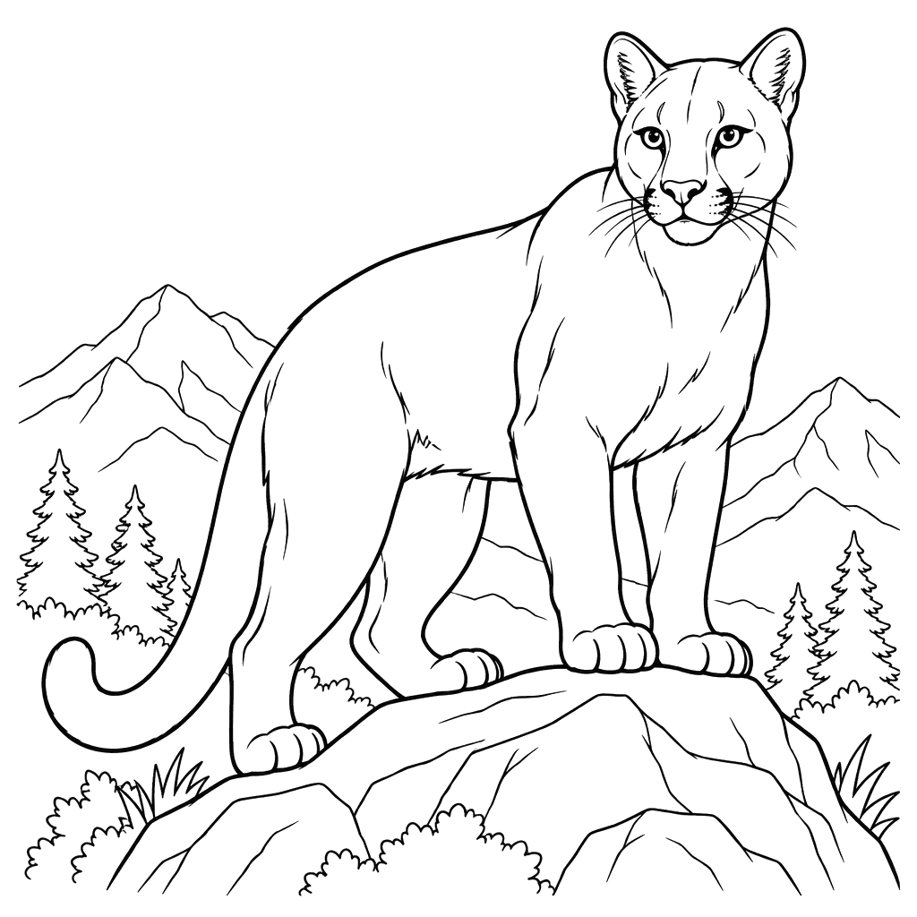 Desenho para colorir de puma sobre uma pedra