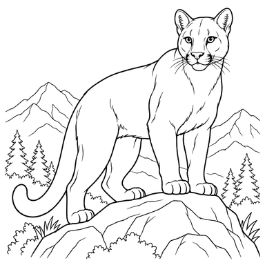 Desenho para colorir de puma sobre uma pedra