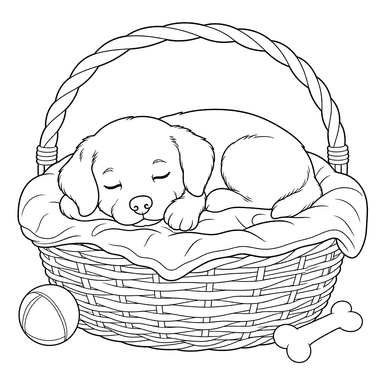 Chiot qui dort dans un panier