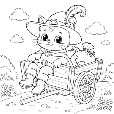Le Chat botté sur un chariot Kawaii
