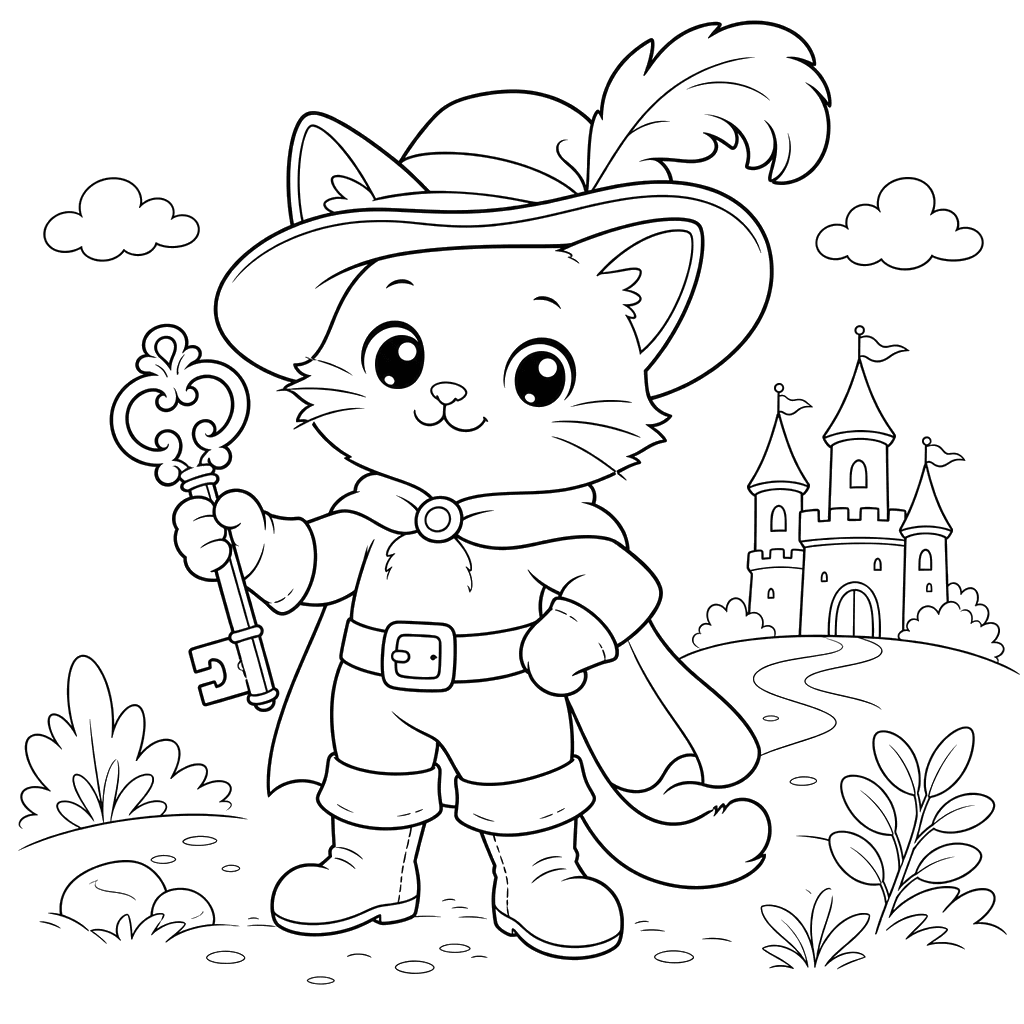 Dibujo para colorear El Gato con Botas y la Llave de Oro