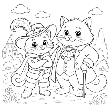 Ausmalbild Gestiefelter Kater & Marquis von Carabas