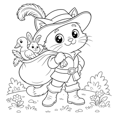 Gestiefelter Kater Kawaii Ausmalbild