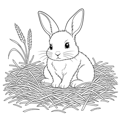 Petit lapin dans le foin