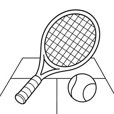 Desenho para Colorir: Raquete e Bola na Quadra