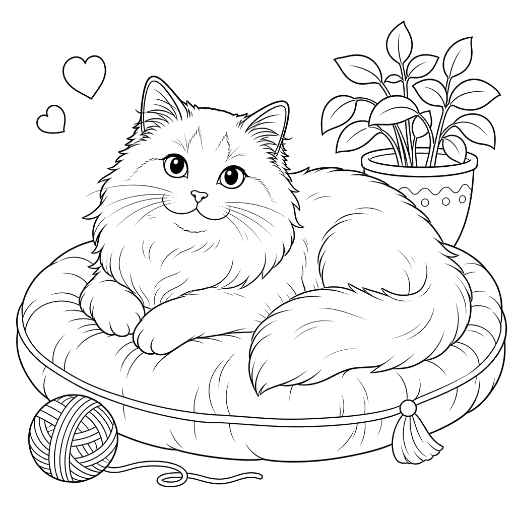 Ausmalbild Ragdoll-Katze auf Kissen