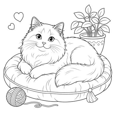 Ausmalbild Ragdoll-Katze auf Kissen