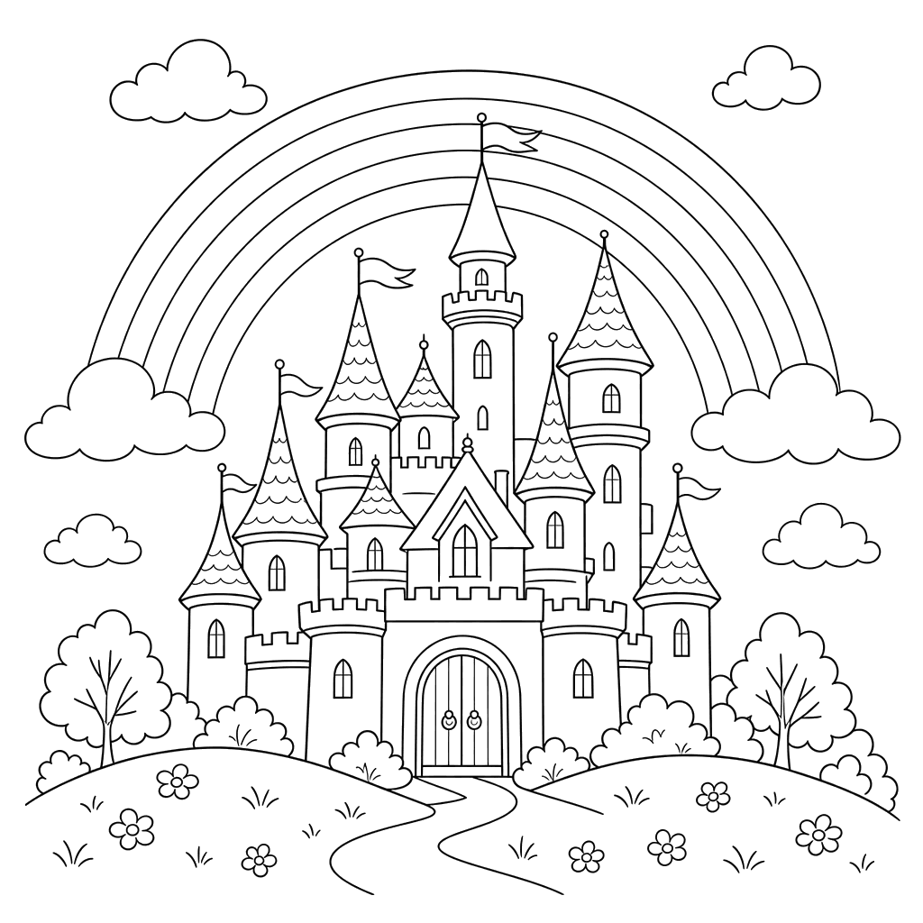 Arcoíris sobre el castillo de fantasía