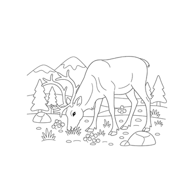 Rentier beim Grasen Ausmalbild