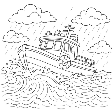 Rescue Boat in Storm Coloring Page