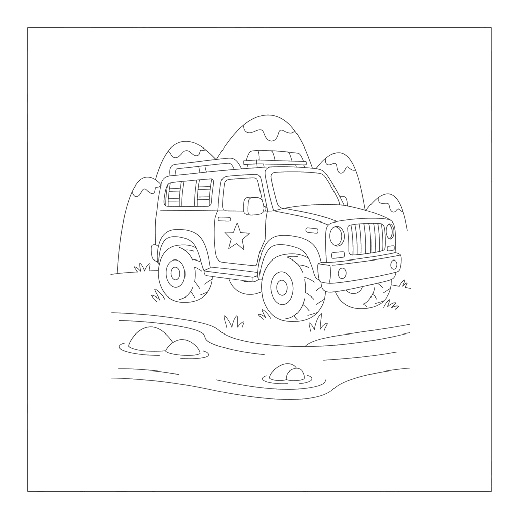 Dibujo para Colorear Vehículo de Rescate Junto al Río