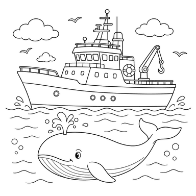 Research Vessel and Whale