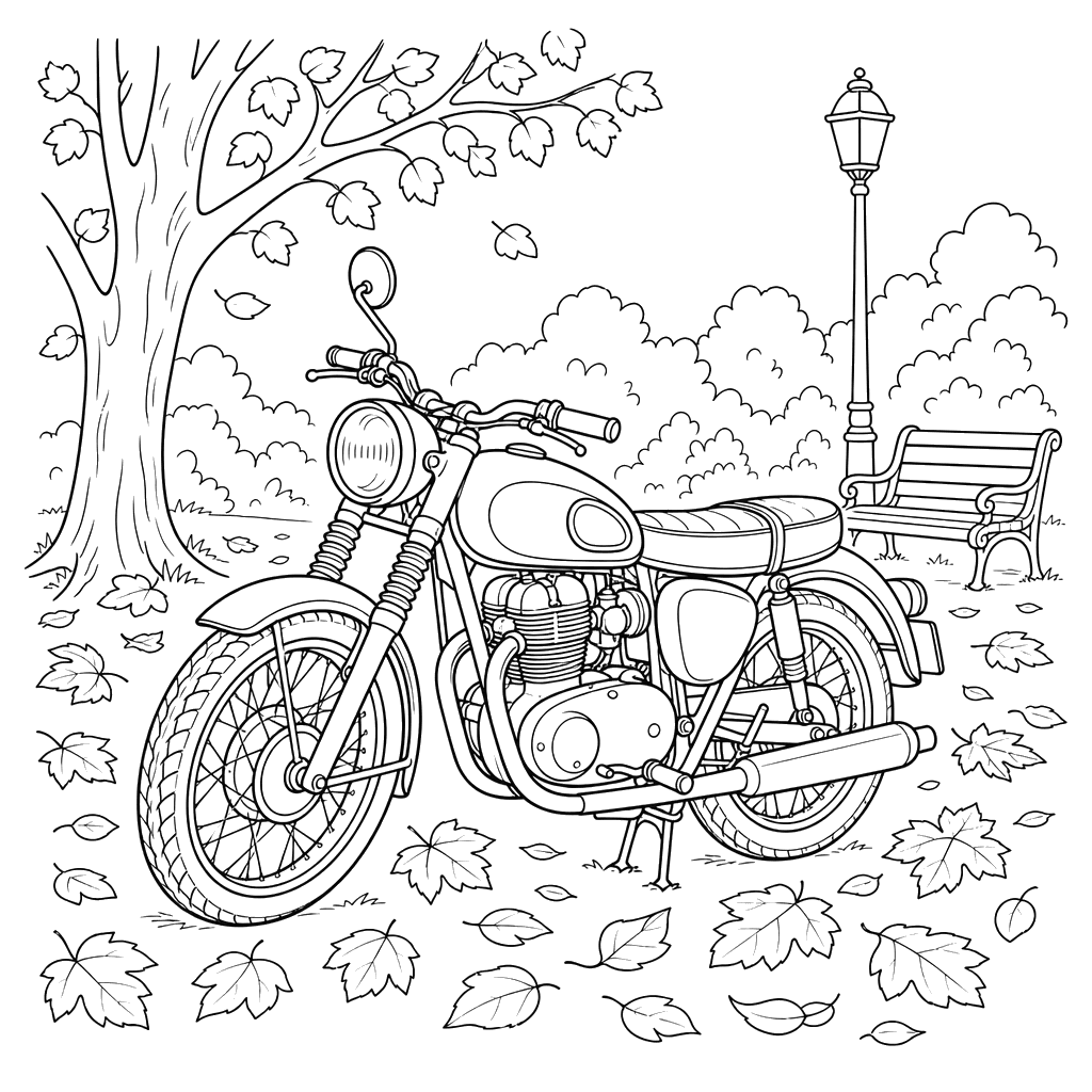 Moto Rétro dans un Parc d'Automne
