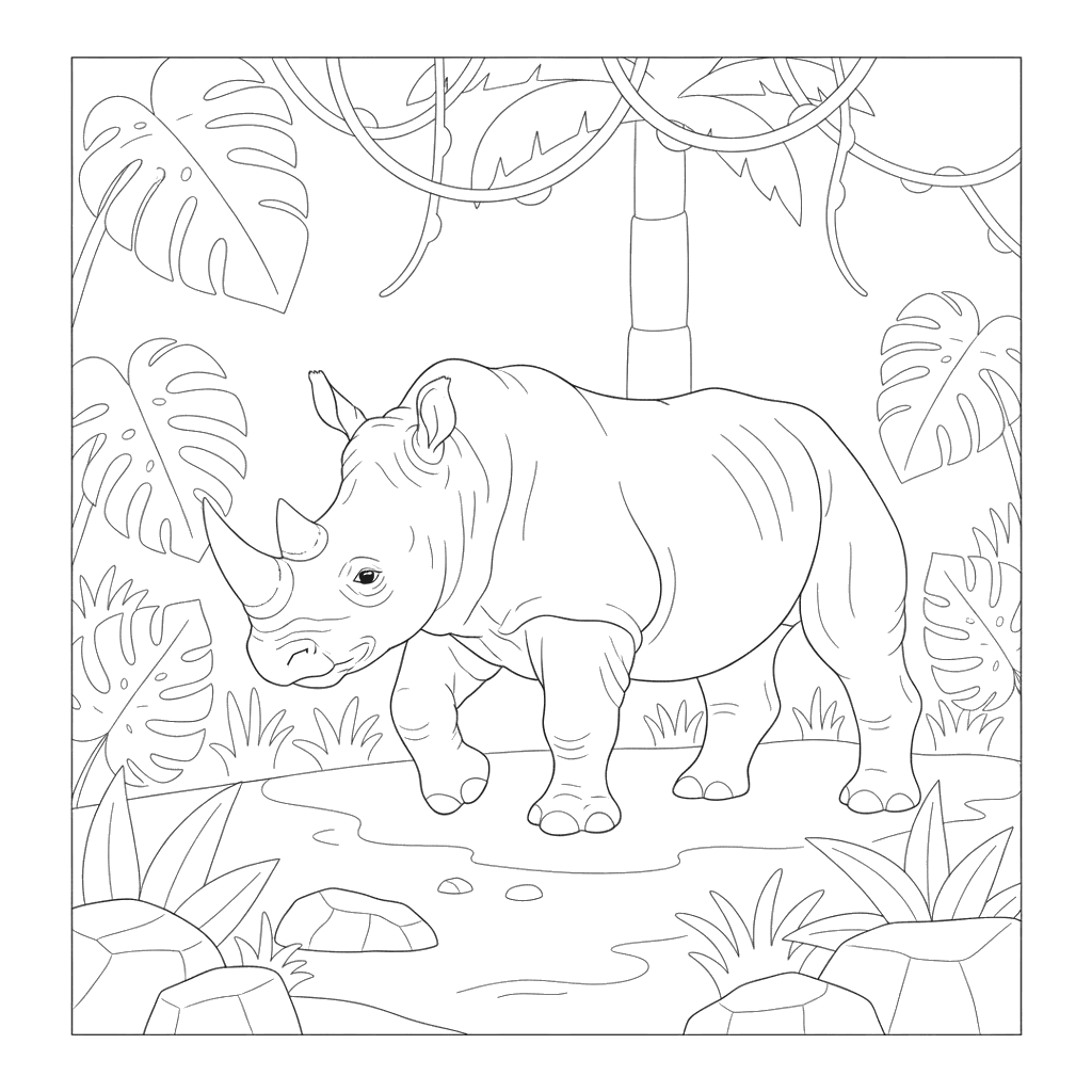 Nashorn im Dschungel Ausmalbild