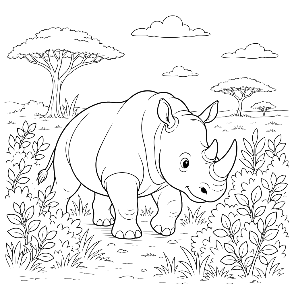 Coloriage Rhinocéros dans la Savane