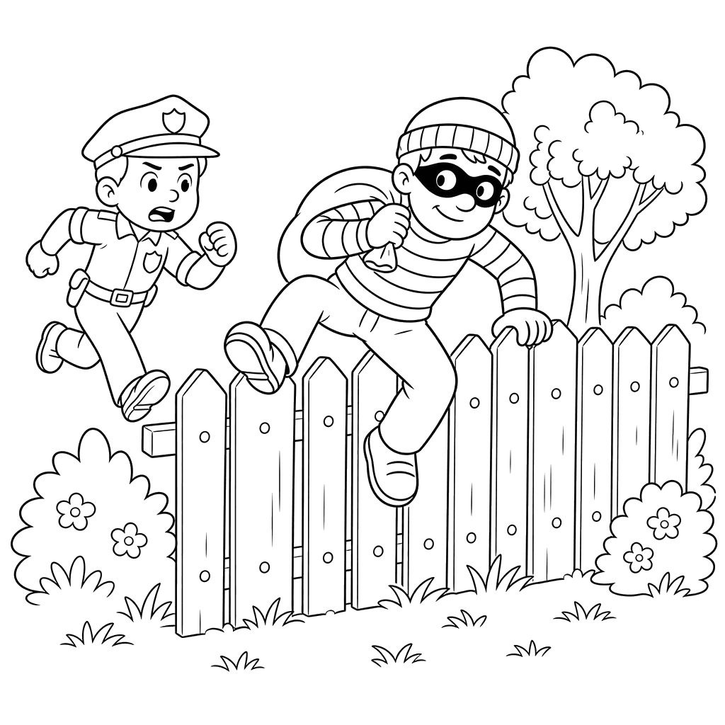 Desenho de Ladrão pulando a cerca para colorir
