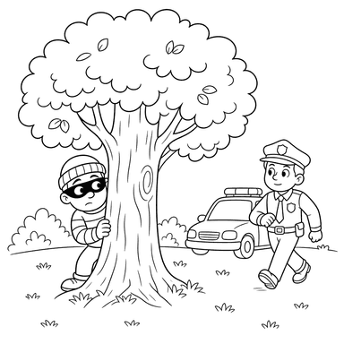 Räuber versteckt sich hinter dem Baum