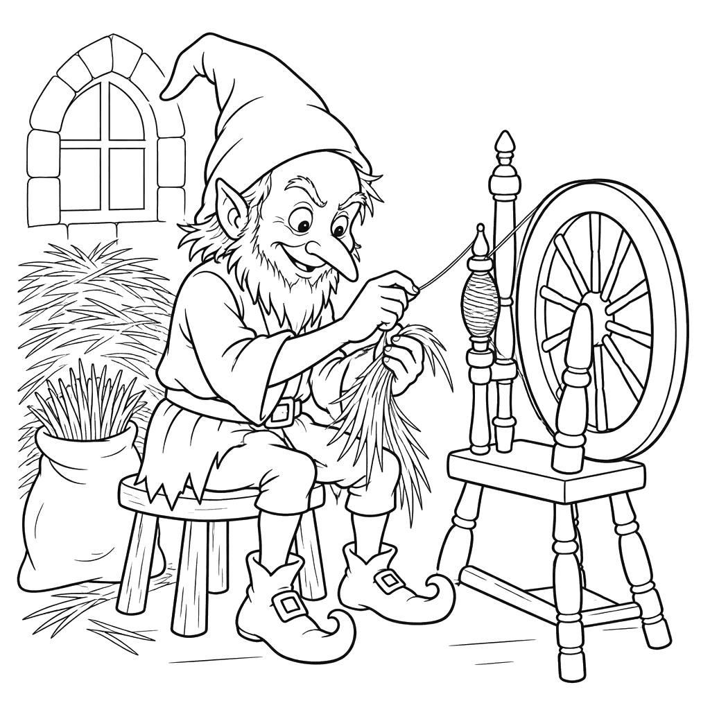 Rumpelstiltskin junto a la rueca