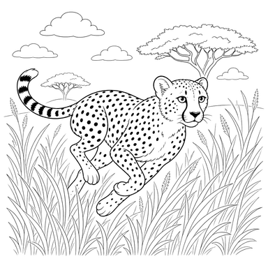 Coloriage Guépard qui court dans l'herbe