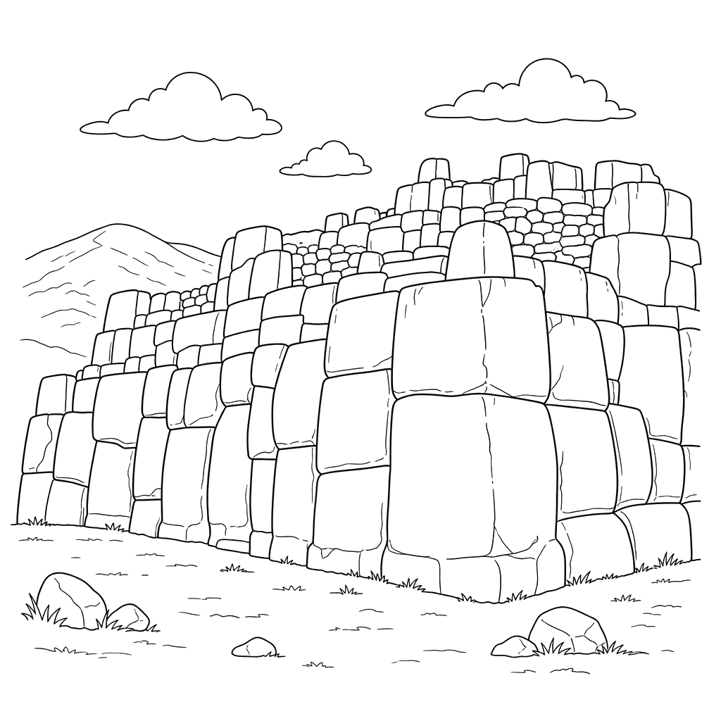 Ausmalbild Sacsayhuamán-Mauern