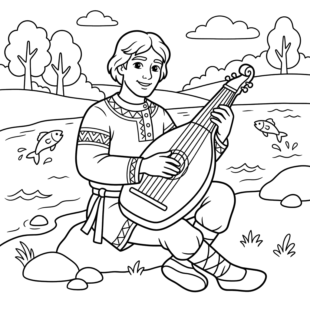 Ausmalbild Sadko spielt Gusli