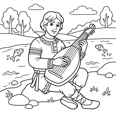 Ausmalbild Sadko spielt Gusli