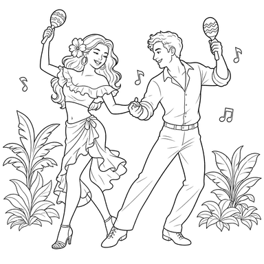Salsa tanzendes Paar Ausmalbild