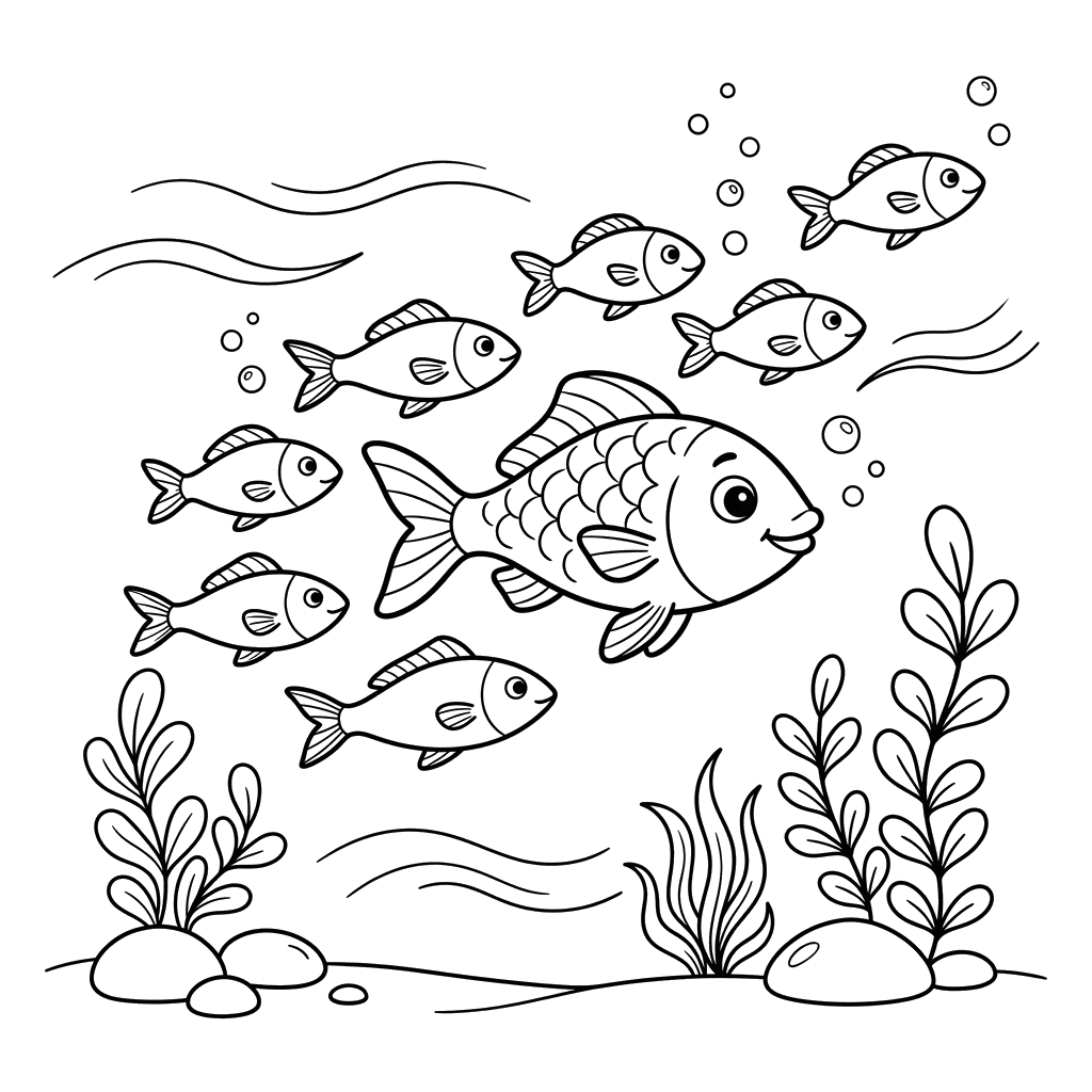 Coloriage Banc de Poissons