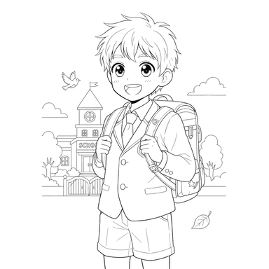 Dibujo para Colorear Niño Escolar con Mochila