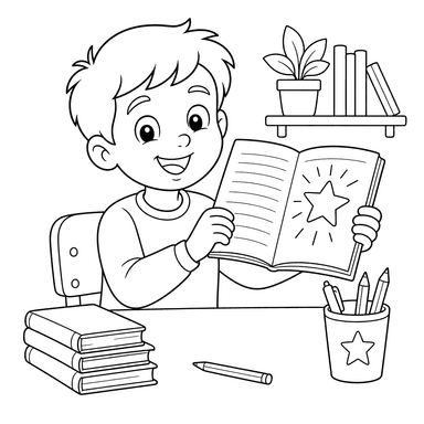 Schüler bekommt eine Fünf im Tagebuch — Ausmalbild