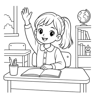 Dibujo para colorear de niña levantando la mano
