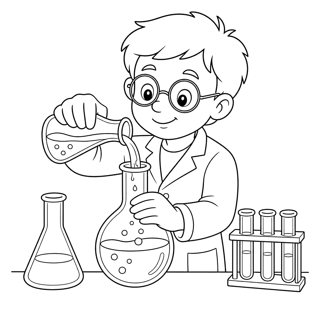 Desenho de Cientista derramando líquido para colorir