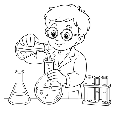 Desenho de Cientista derramando líquido para colorir